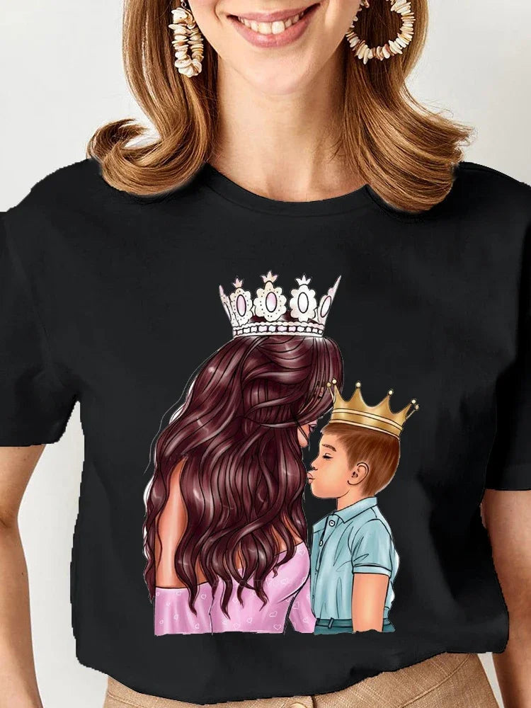 Women Cartoon Super Mom Life Graphic T-Shirt Summer Print Tee for Moms