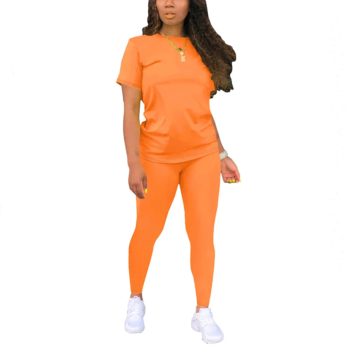Women's Summer Two Piece Jogger Set with Short Sleeve Top and Matching Shorts