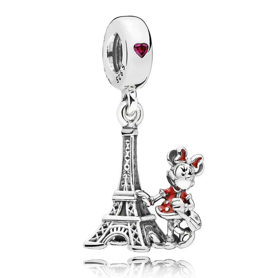 Disney 925 Sterling Silver DIY Charm Compatible With 3mm Bracelets Featuring Mickey Mouse Ferris Wheel And Suitcase Designs