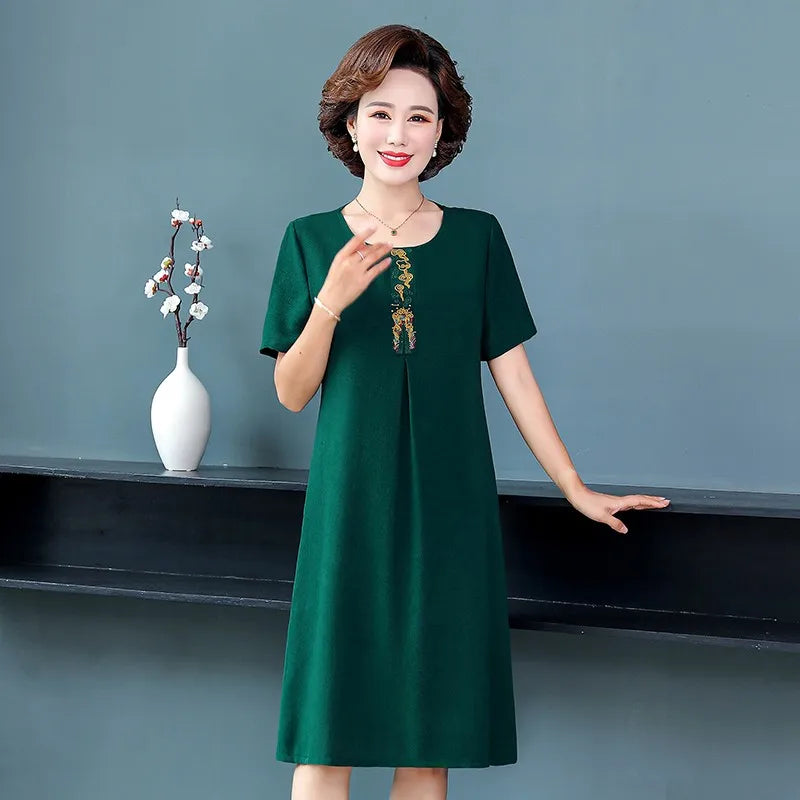 Embroidered Midi Dress for Women Vintage Style Casual Party