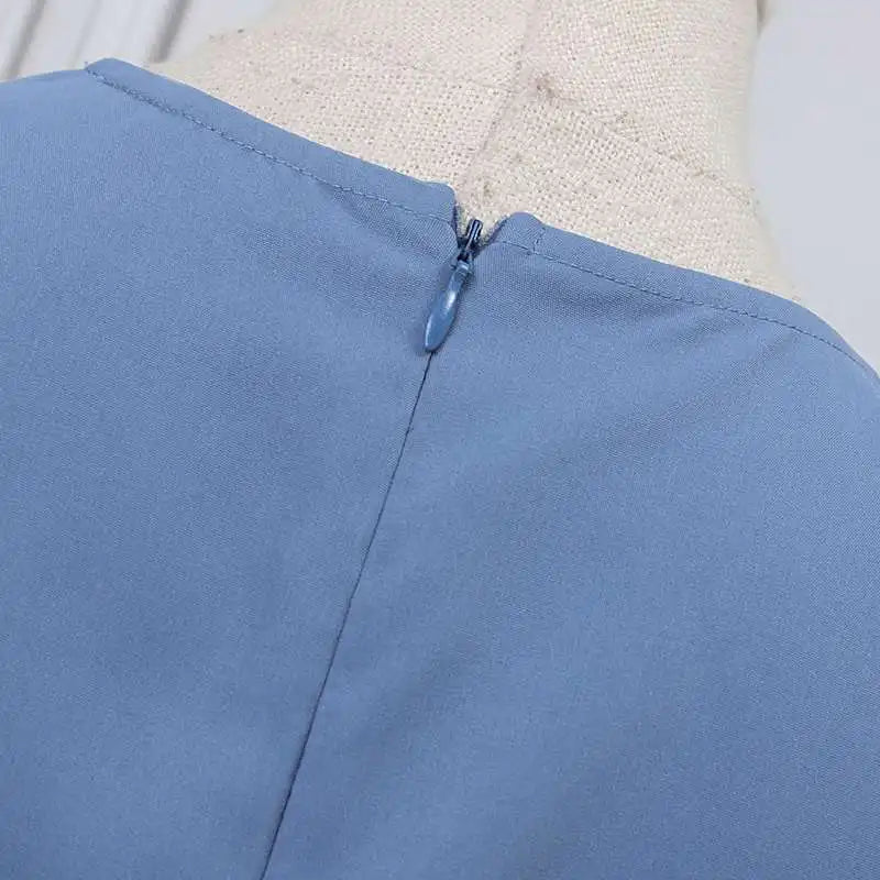 Elegant Women Office Dress V Neck Solid Color Short Sleeve