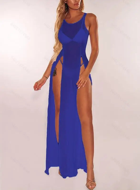 Mesh Sheer Long Beach Bikini Cover Up Dress For Women