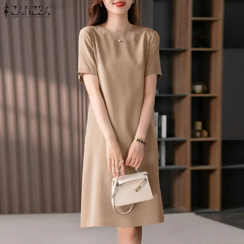 Summer Dress For Women Short Sleeve Knee Length With Pockets