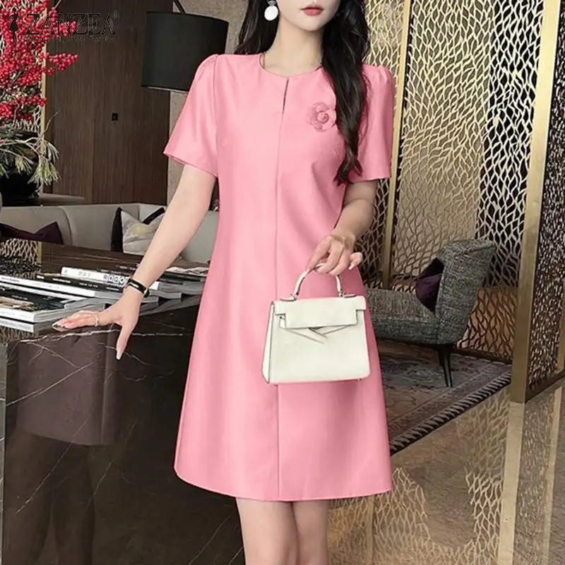 Summer Party Dress Women Short Sleeve Knee Length Sundress