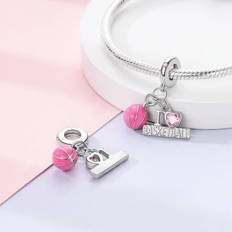 925 Sterling Silver Pink Pendant Charm for DIY Jewelry Bracelet and Necklace