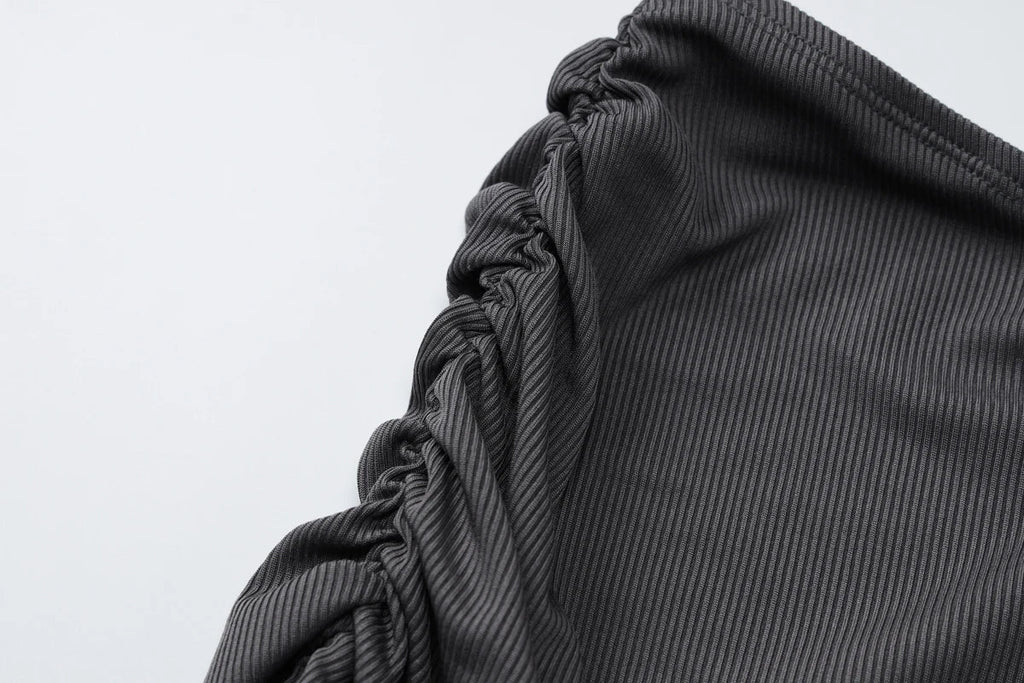 Solid Skew Collar Long Sleeve T-Shirt and Ruched Maxi Skirt 2-Piece Set Women's Y2K Fashion Outfit for Fall Night Party and Vacation