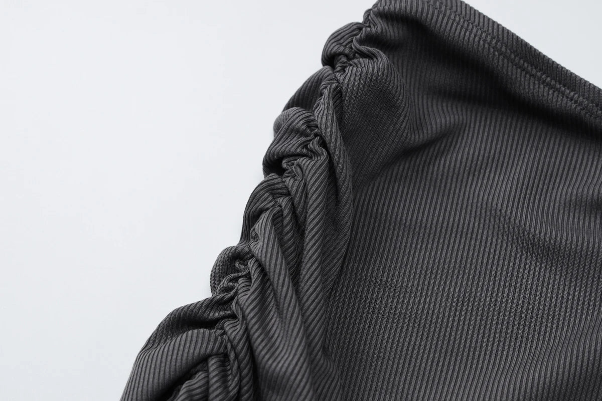 Solid Skew Collar Long Sleeve T-Shirt and Ruched Maxi Skirt 2-Piece Set Women's Y2K Fashion Outfit for Fall Night Party and Vacation