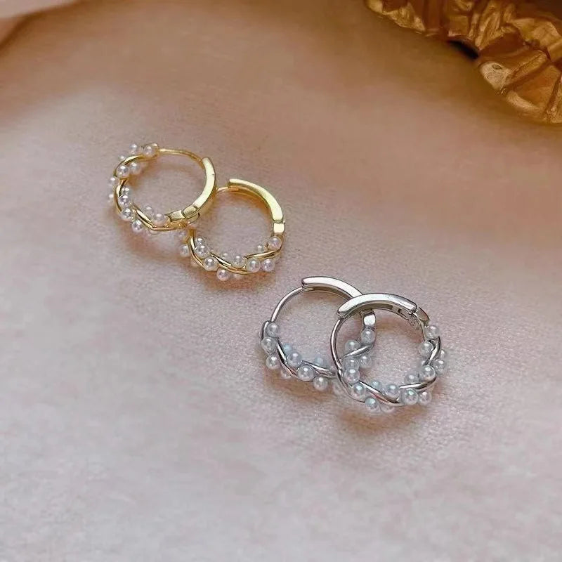 Minimalist Pearl Hoop Earrings for Women Elegant Round Circle Jewelry Gift