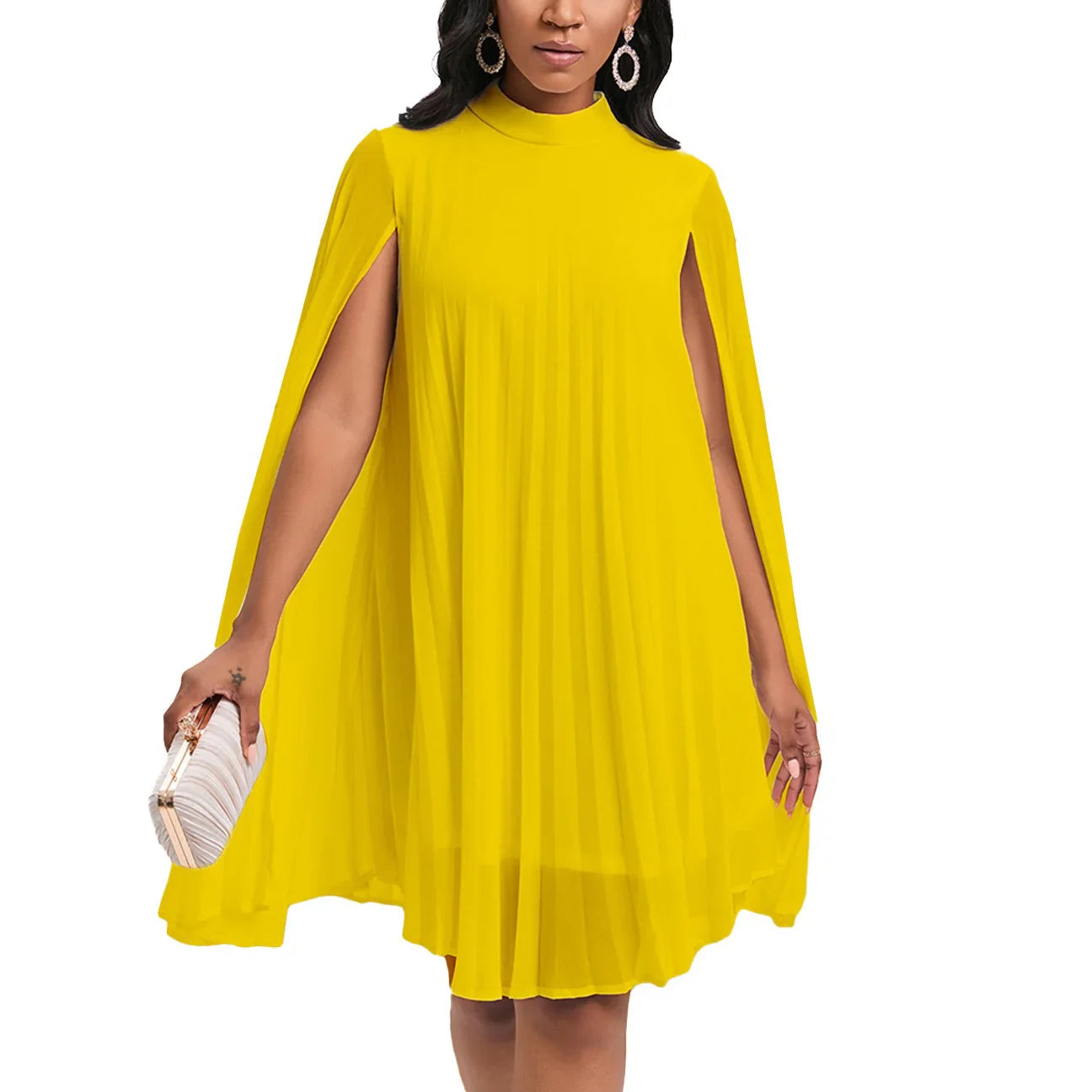Elegant Chiffon Dress For Women Batwing Sleeve Knee Length