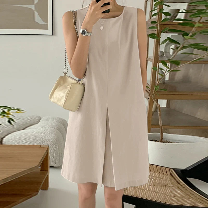 Women Sleeveless Sundress With Pockets Knee Length Casual