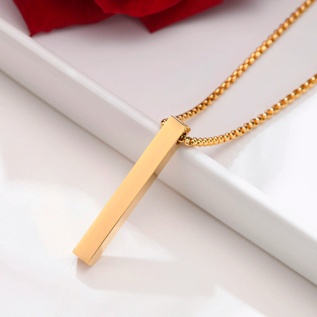 5mm Stainless Steel Pillar Necklace for Men and Women, Minimalist 3D Bar Pendant Unisex Neck Collar