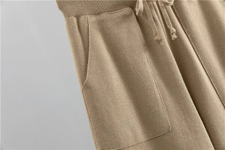 Elegant Ribbed Knitted Two Piece Tracksuit Set for Women with Backless Top and Long Harem Pants