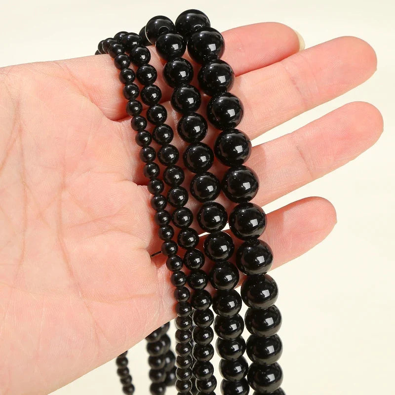 Natural Black Obsidian Beads 4mm 6mm 8mm 10mm Polished Round Loose Spacer Beads for Jewelry Making DIY Necklaces and Bracelets