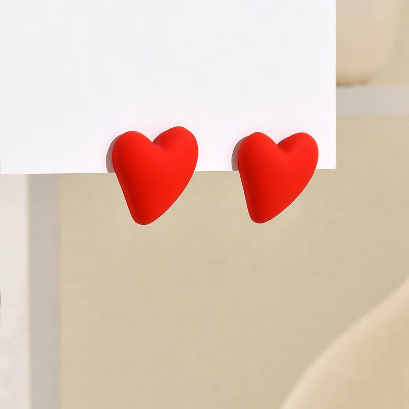Korean Fashion Candy Color Acrylic Heart Earrings Geometric Love Design All-Match Ear Studs