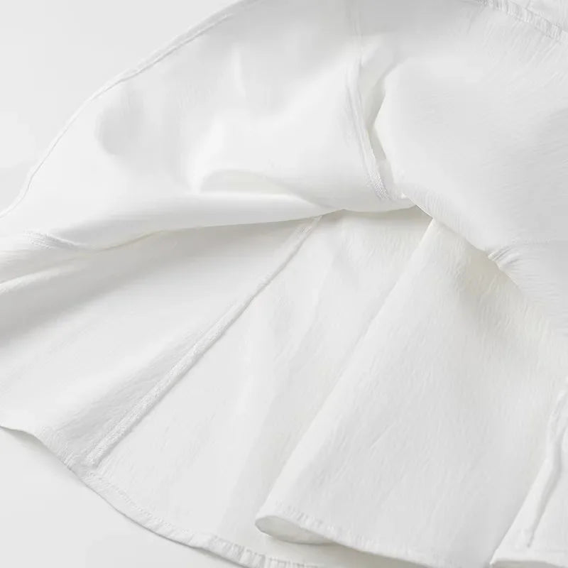 White Sleeveless Mini Dress With Back Zipper Folds Elegant