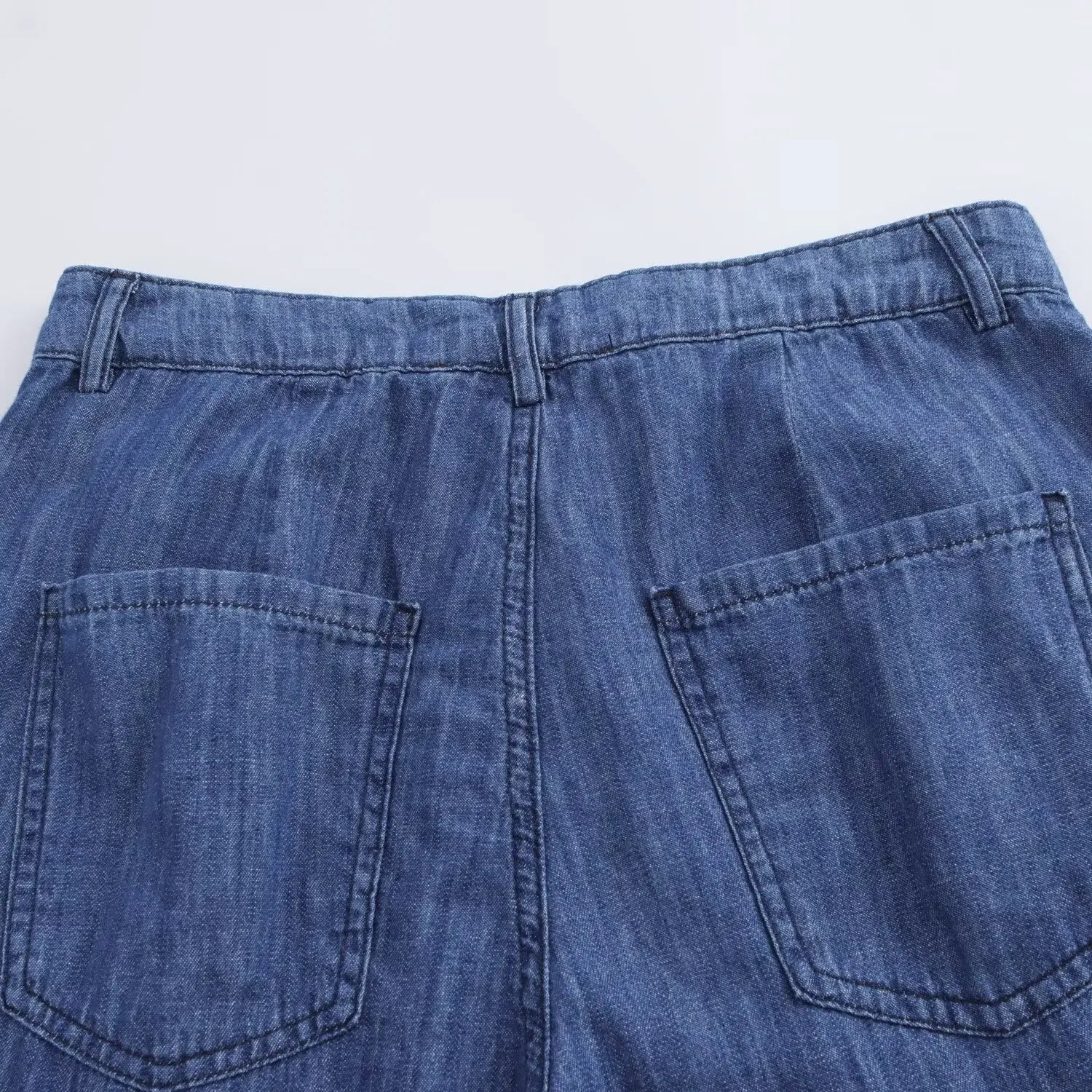 Women's Slim Fit Denim Shirt with Bow Decoration and Wide Leg Loose Long Suit