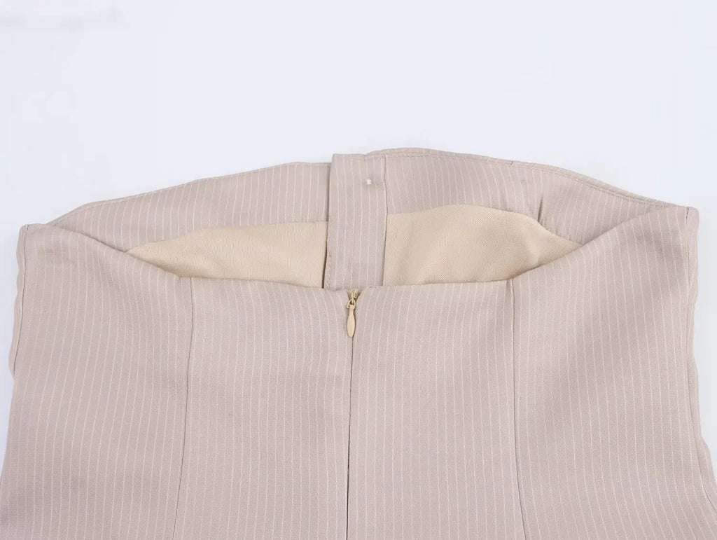 A Line Pleated Stripe Dress For Women Solid Color Back Zip