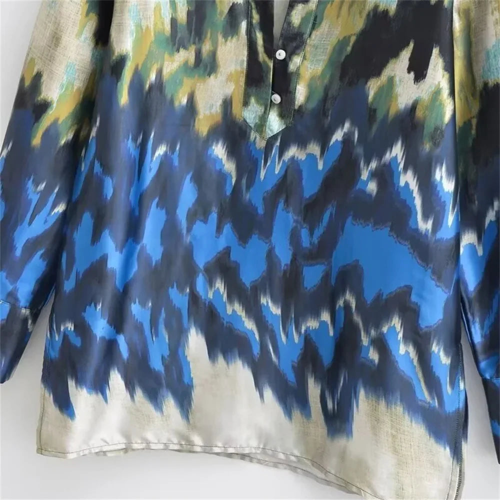 Women's Printed Shirt and Scarf Printed Pants Set for Spring and Summer Fashion