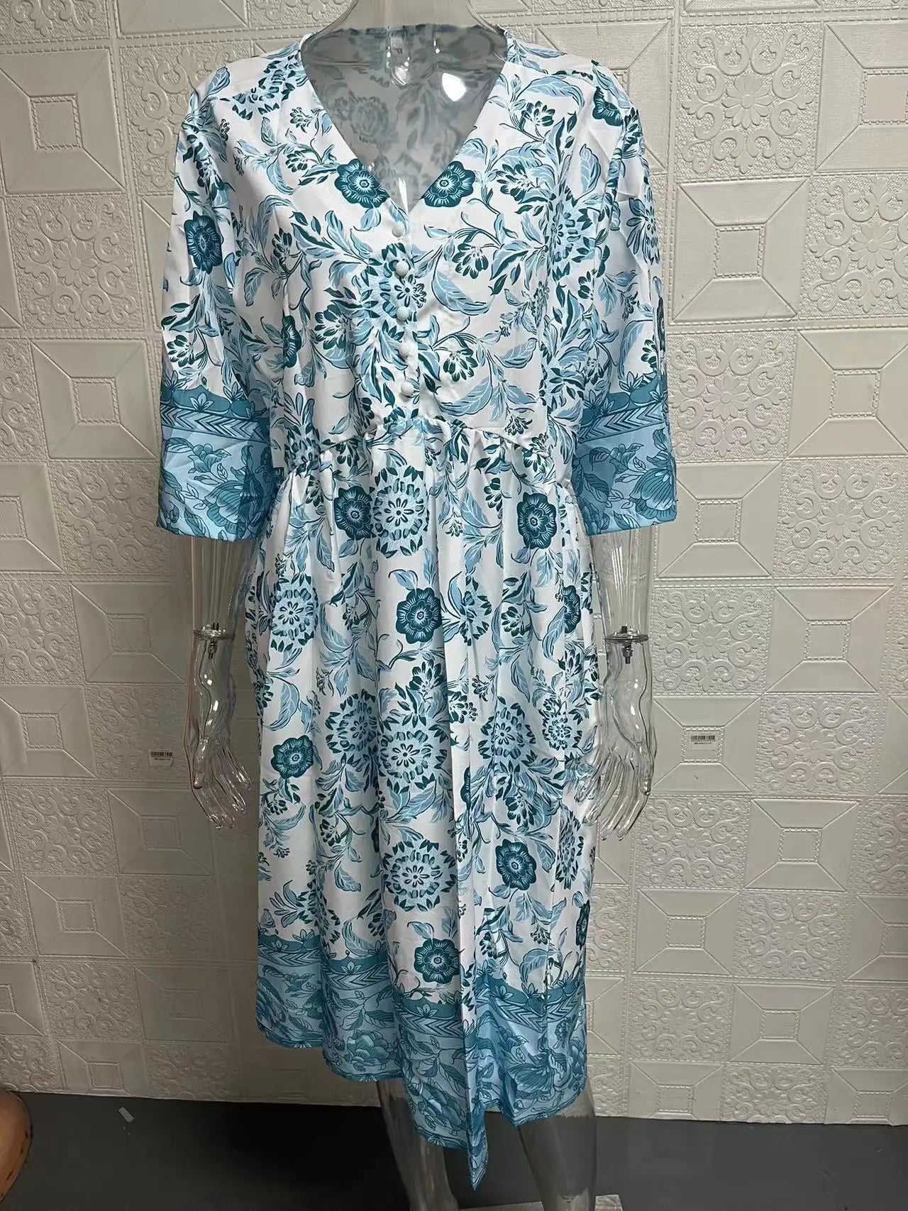 Loose Floral Print Elegant V Neck Dress For Women Everyday