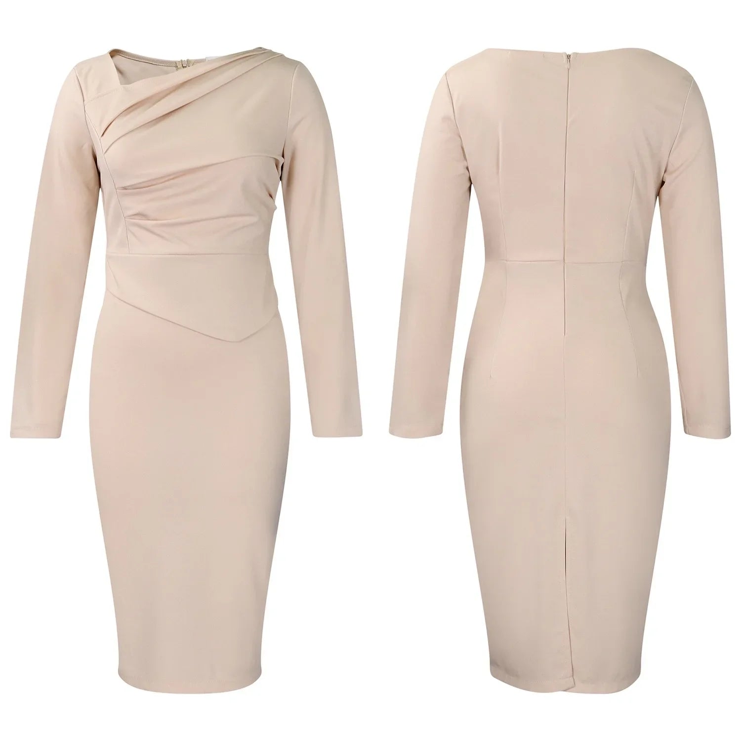 Professional Midi Office Dress for Women with Long Sleeves