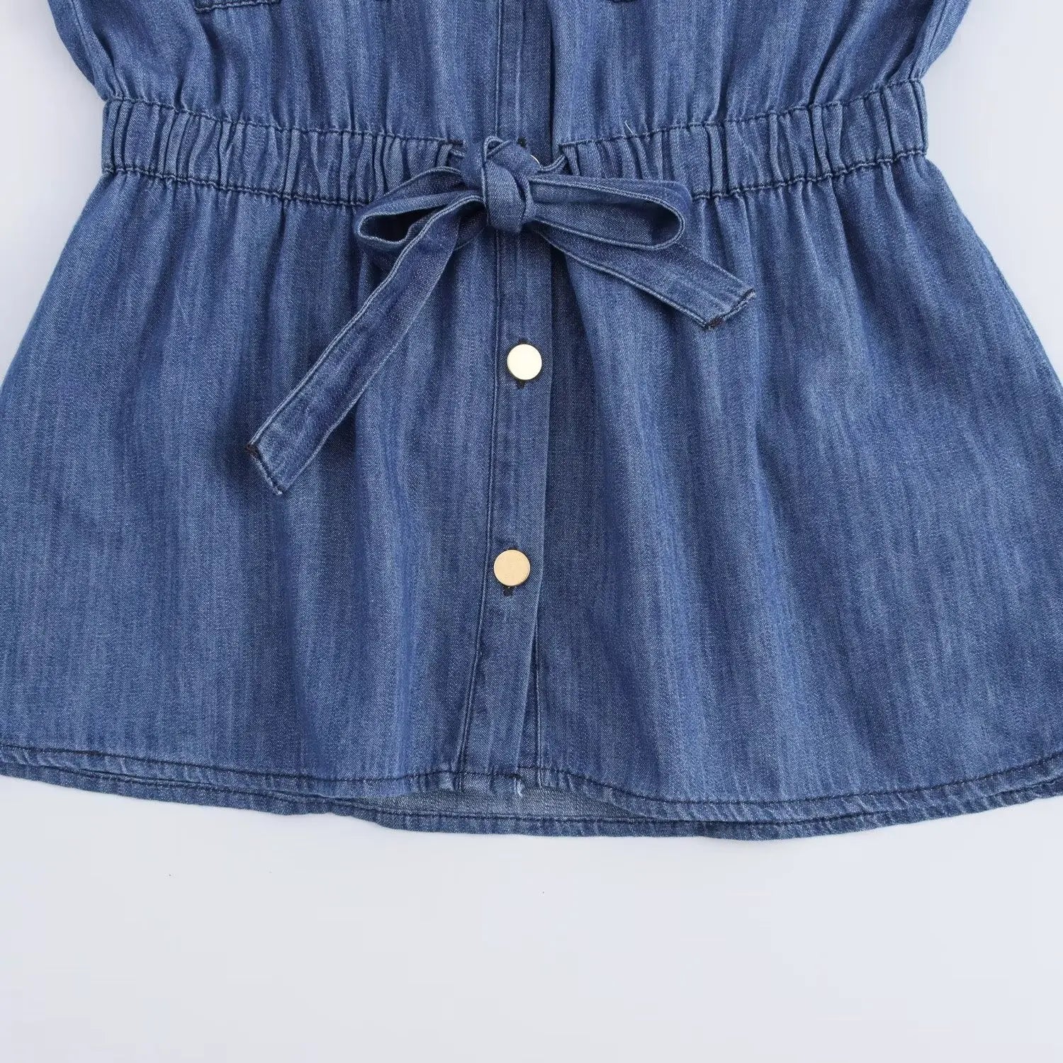 Women's Slim Fit Denim Shirt with Bow Decoration and Wide Leg Loose Long Suit