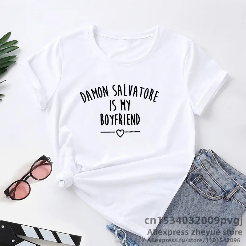Damon Salvatore Is My Boyfriend T-Shirt Unisex Funny Tee for The Vampire Diaries Fans