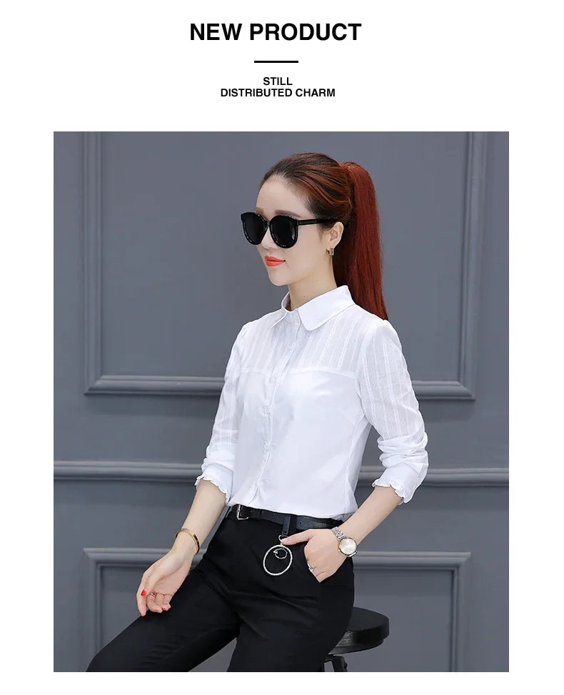 Women's Pure Cotton Long Sleeve Shirt Professional Decoration Body Contour Spring Autumn Fashion Top