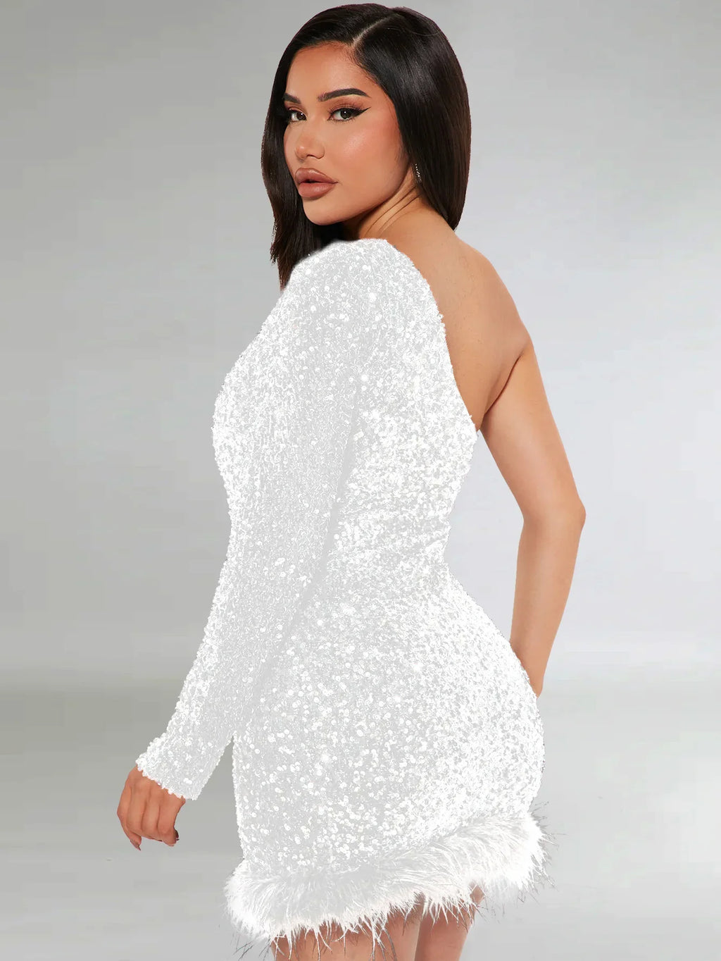 Elegant Off Shoulder Sequin Party Dress Long Sleeve