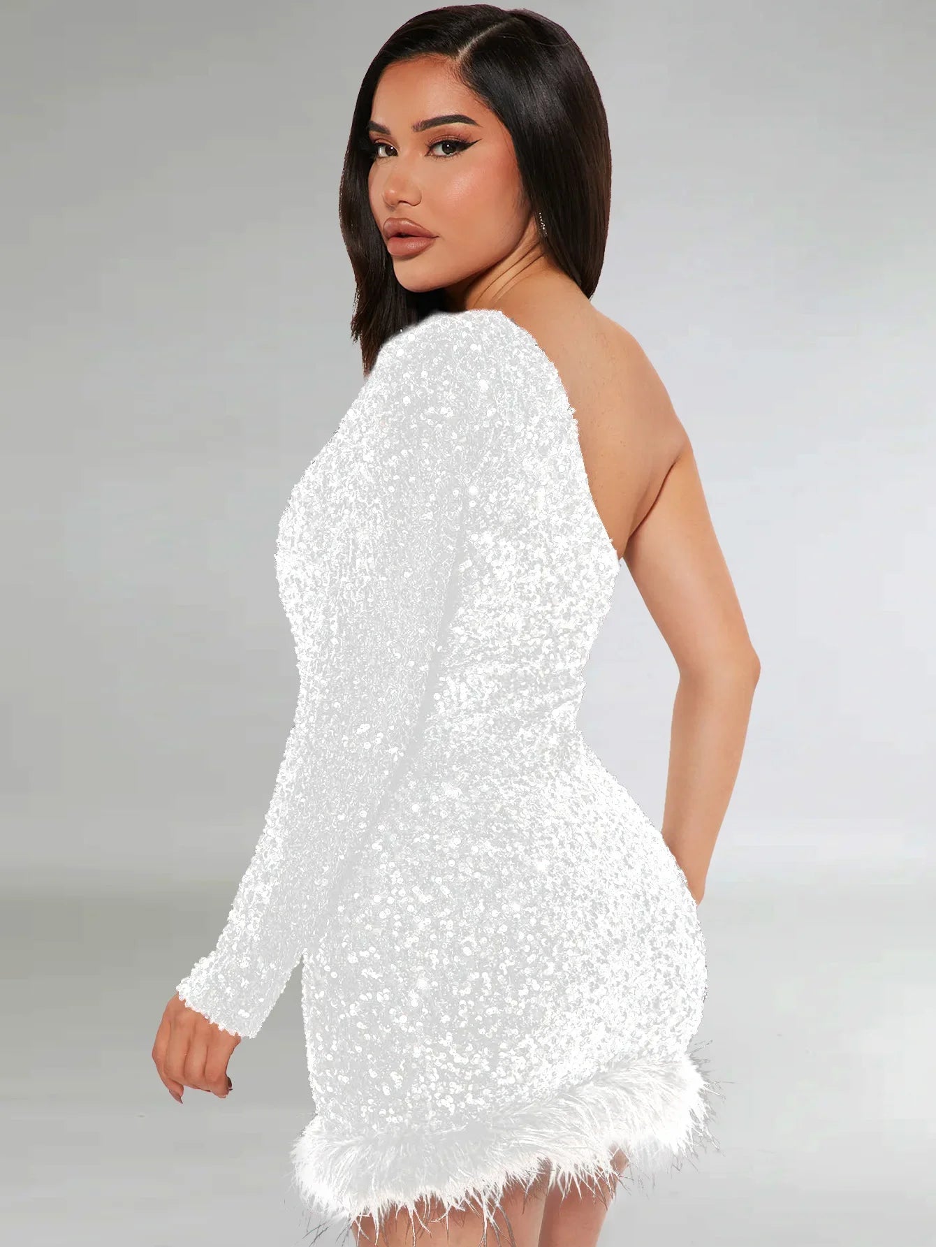 Elegant Off Shoulder Sequin Party Dress Long Sleeve