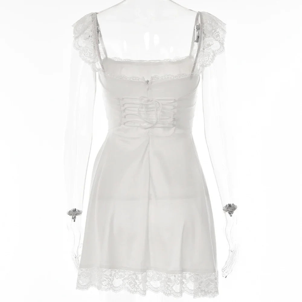 Women Lace Dress Backless Summer Sleeveless Beach Party