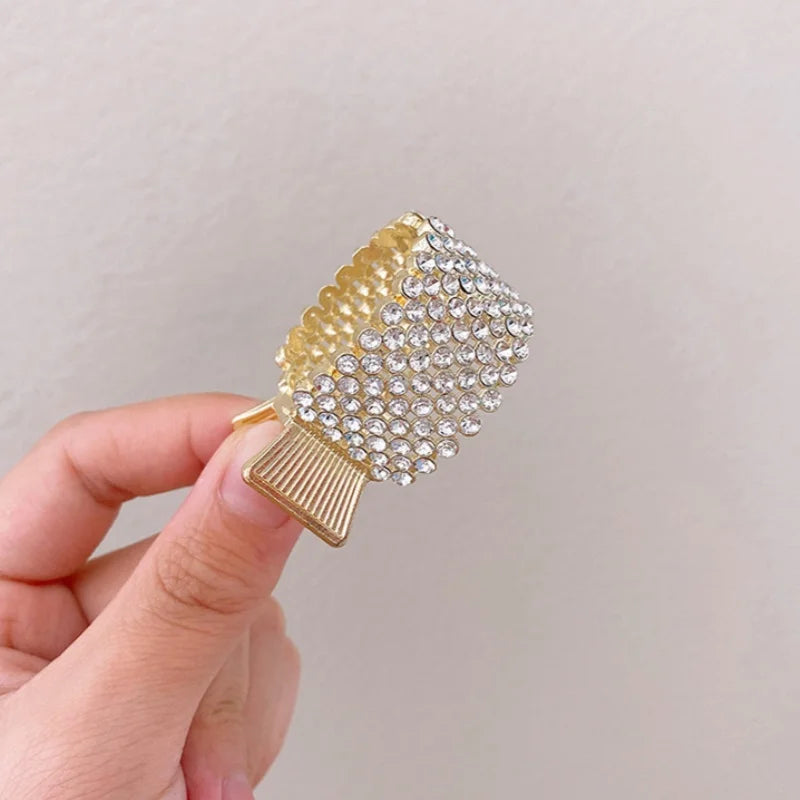 Elegant Pearl Rhinestone Hair Clip for Women and Girls Mini High Ponytail Holder Crystal Hair Claw Accessory