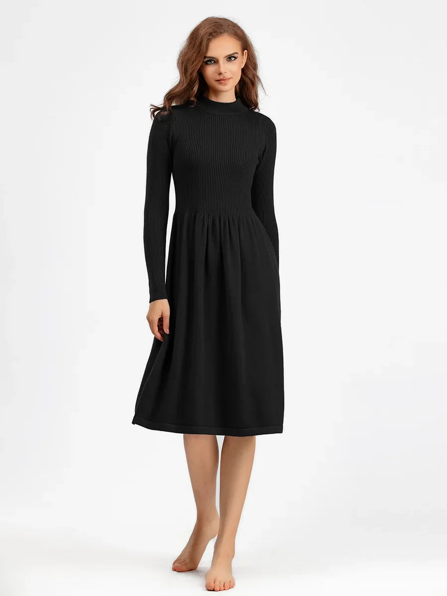 Women's Autumn Knit Dress Bodycon Maxi O Neck Chic Office