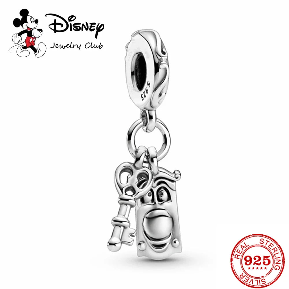 925 Sterling Silver Mickey Minnie Charm Beaded Fit Snake Bracelet DIY Ladies Jewelry