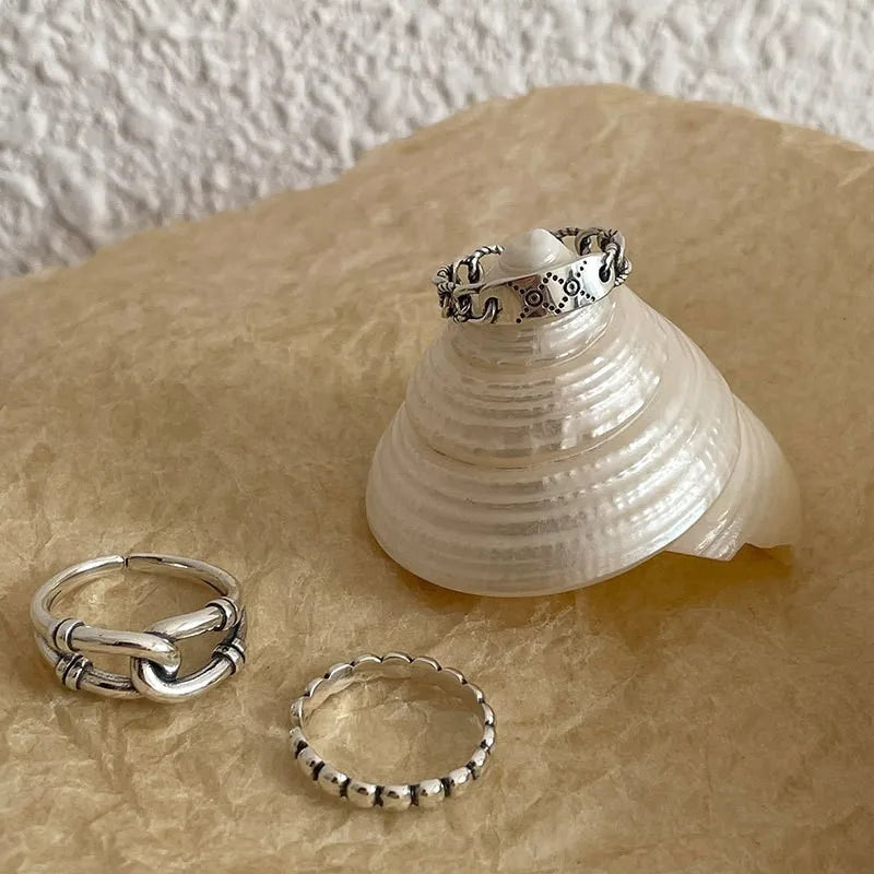 925 Sterling Silver Cross Hollow Chain Geometric Finger Ring Creative Party Jewelry Gift