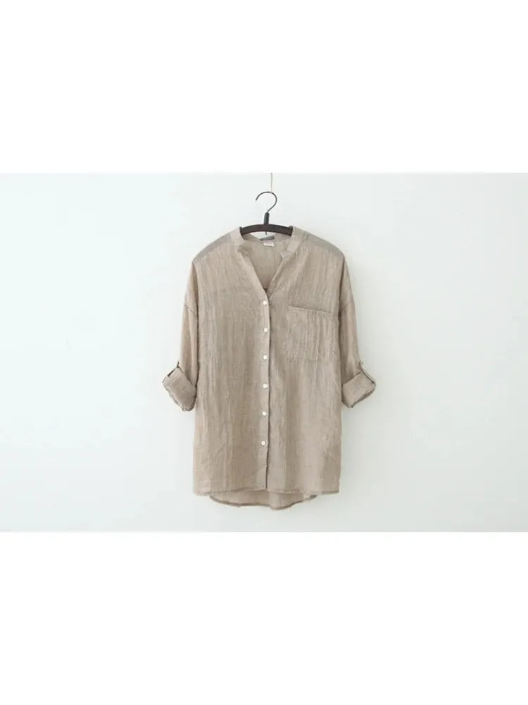 Elegant Feminine Cotton Linen Blouse Large Size Vintage Style Summer Shirt for Women Fashionable Lightweight Korean Inspired Top