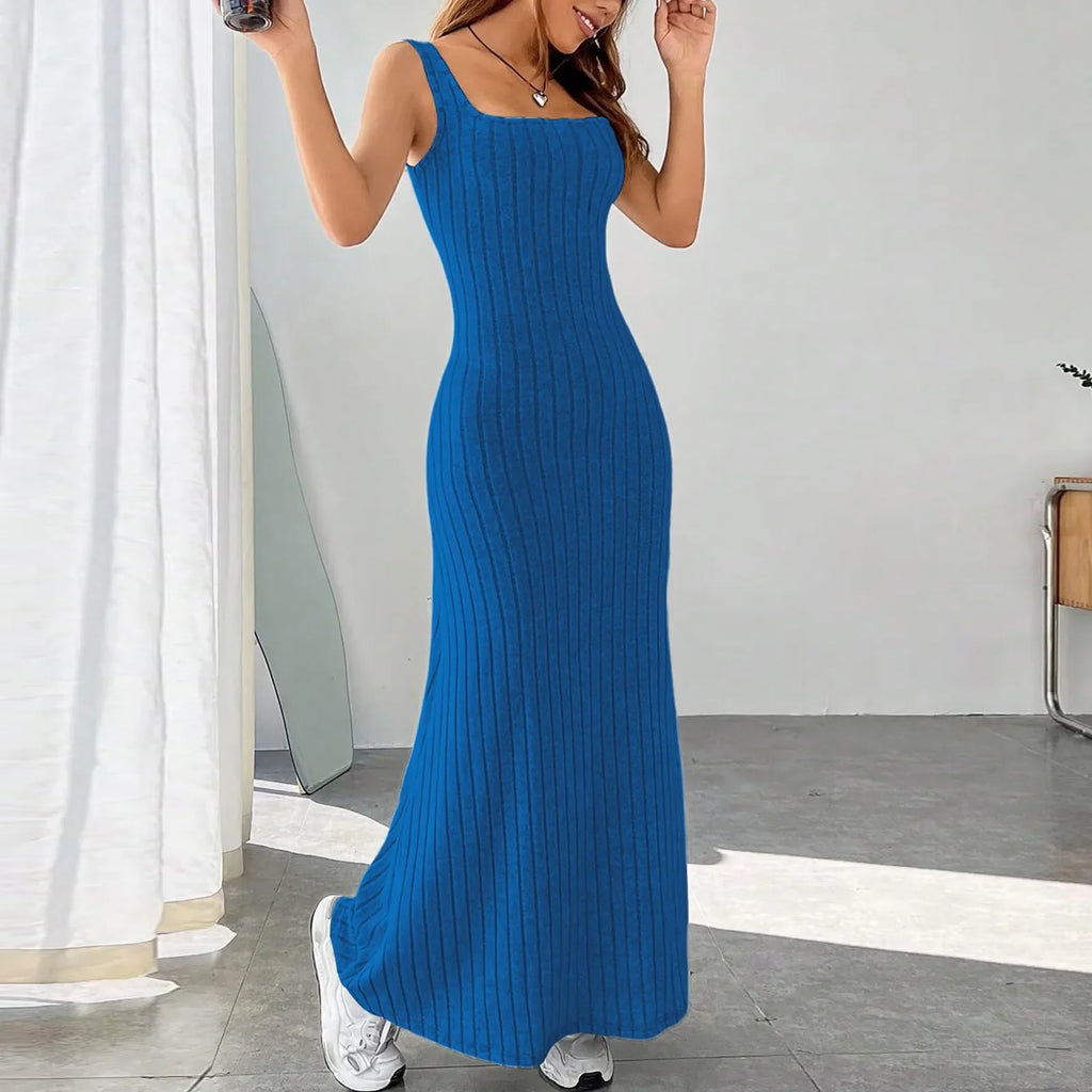 Floral Sundress For Women Pockets Square Neck Tank Dress