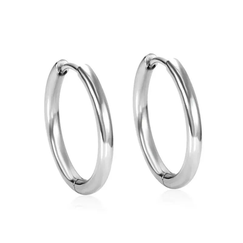 Small Hoop Earrings for Women and Men in Silver Stainless Steel, Hypoallergenic Round Circle Design, 2Pcs Set