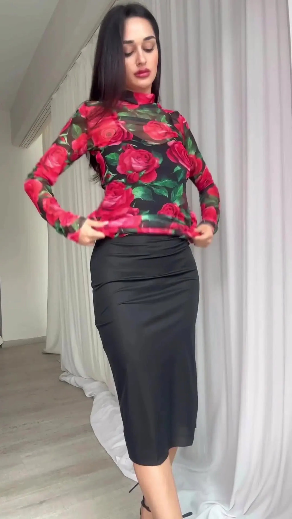 Printed Long Sleeve Dress For Women Vintage Retro Style