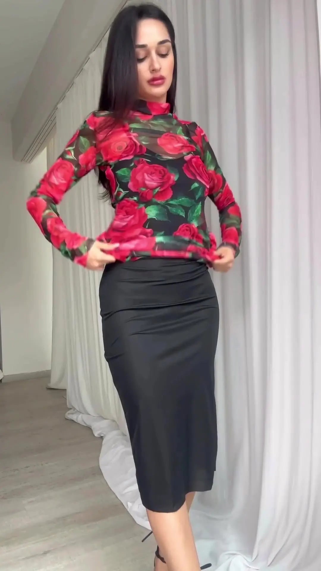 Printed Long Sleeve Dress For Women Vintage Retro Style