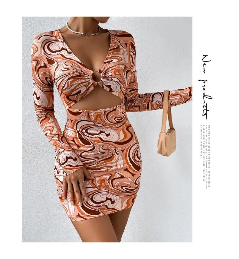 Leopard Print Backless Mini Dress With Hollow Out Detailing