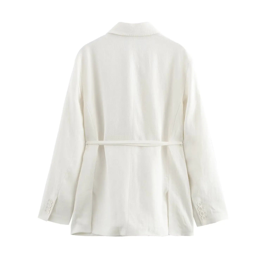 Women's Casual Chic Blended Suit Jacket and Straight Trousers Set for Spring and Summer