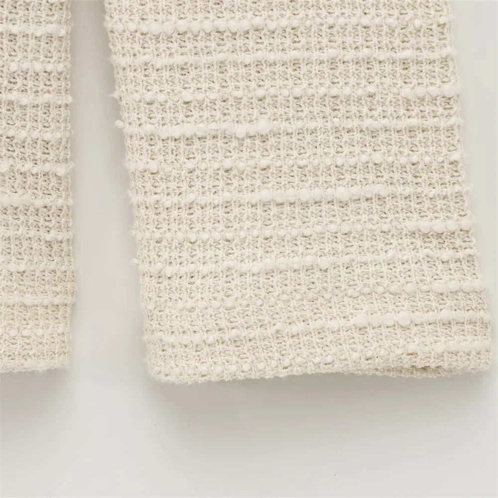 Fashionable Women's Bow Decoration Top and Slimming Texture Bell Bottom Pants Set