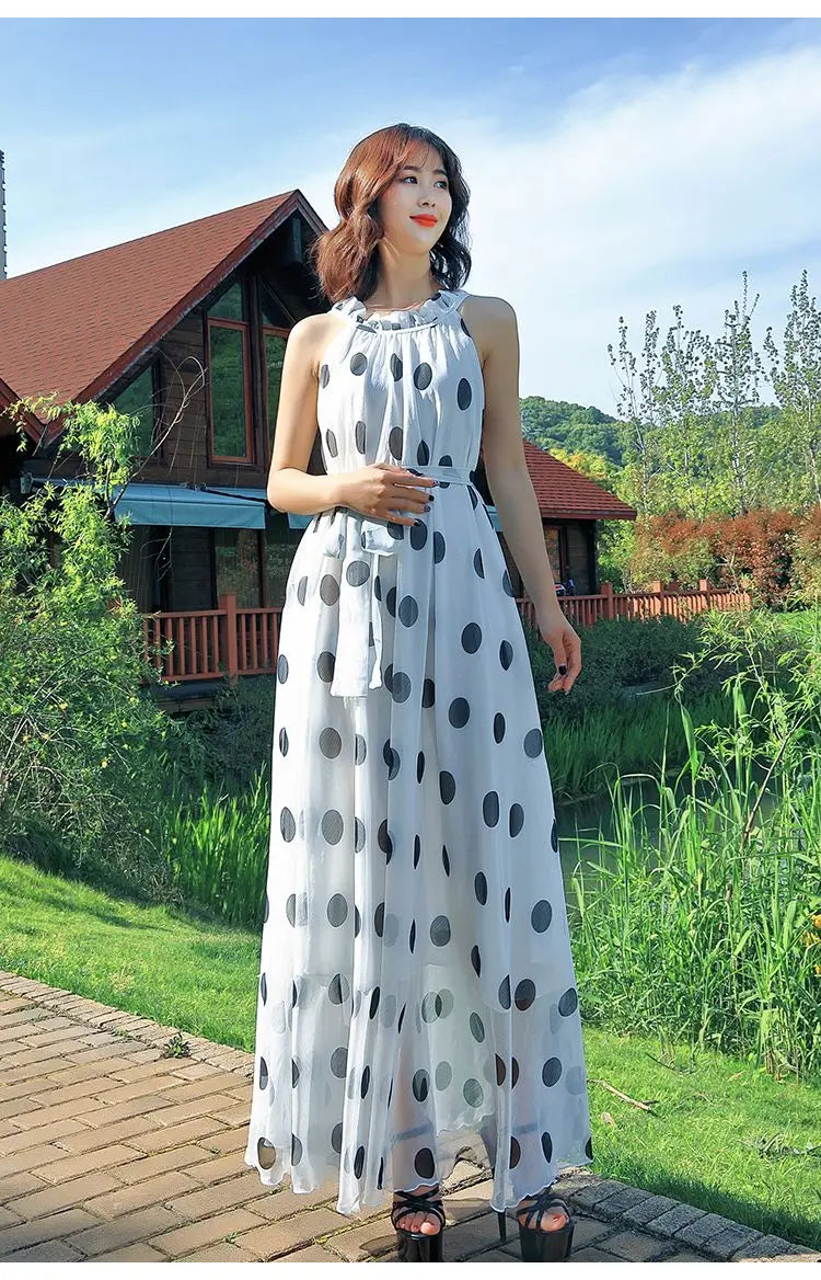 Polka Dot Maxi Dress Korean Style For Women Plus Size