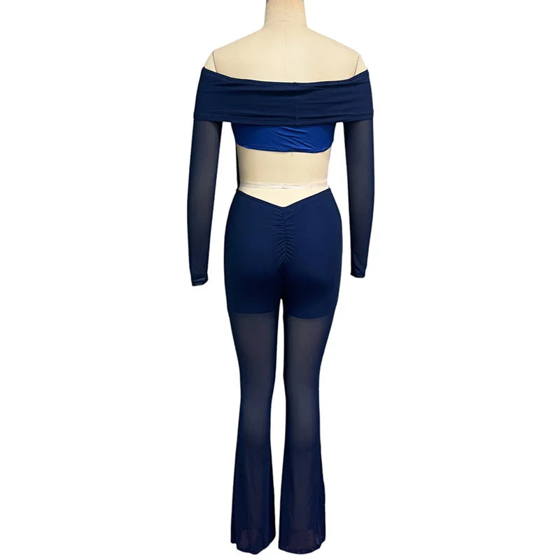 Sexy Summer Off Shoulder Long Sleeve Jumpsuit For Women Semi Transparent Backless Irregular Romper