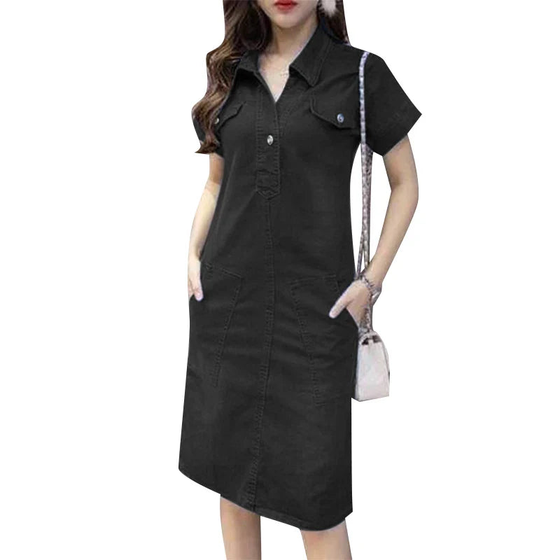 Denim Shirt Dress For Women Short Sleeve Summer Sundress