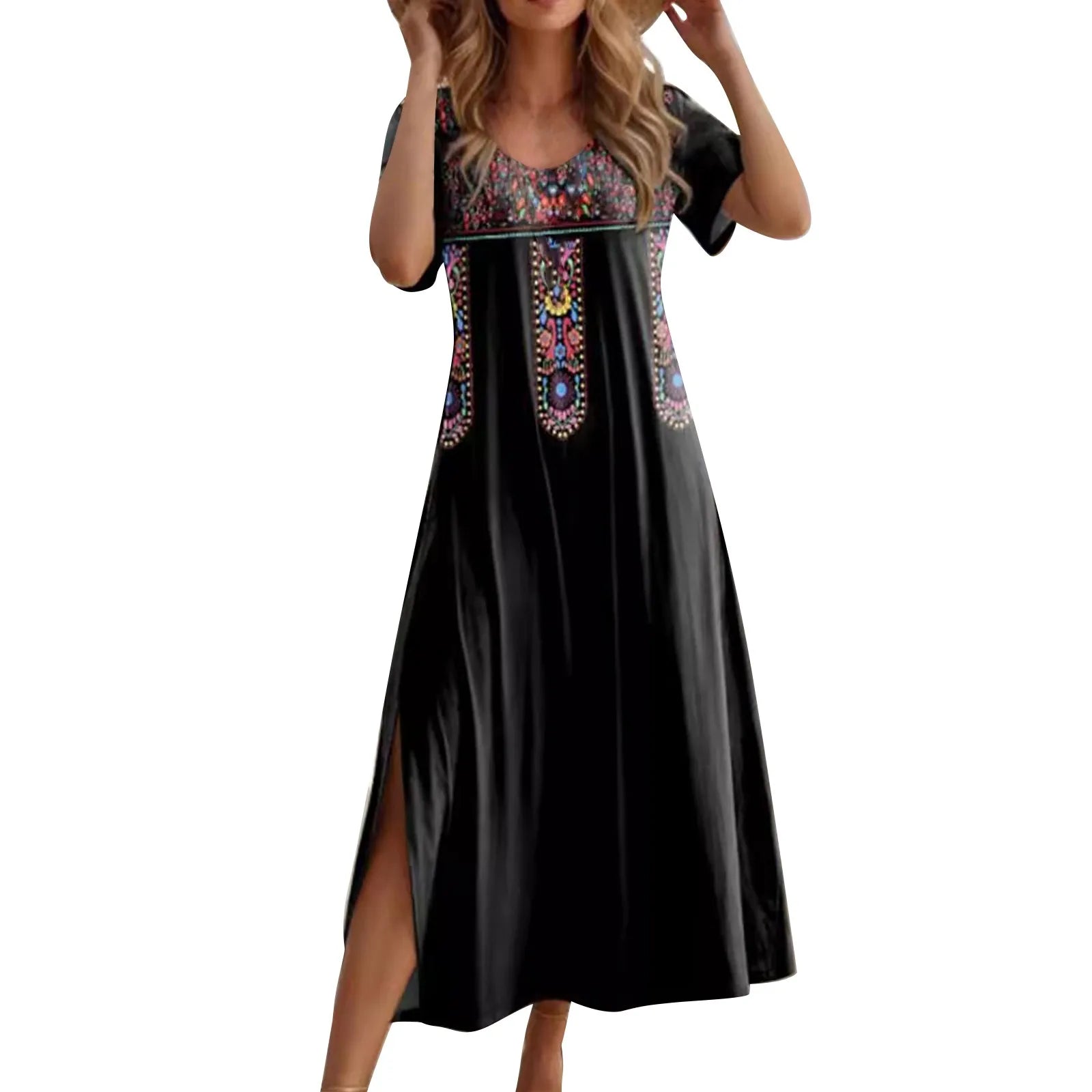 Women Allover Print Dress With Round Neck Short Sleeves
