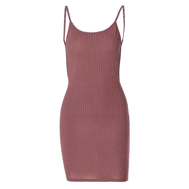 Ribbed Backless Mini Dress With Square Collar For Nightclub