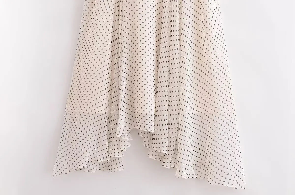 Polka Dot Midi Dress For Women Halter Neck Backless Pleated