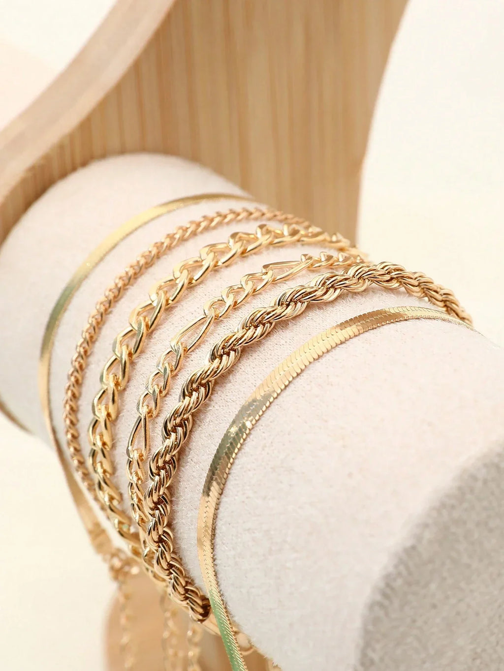 6 Piece Punk Style Cold Tone Chain Bracelet Set for Women's Everyday Fashion