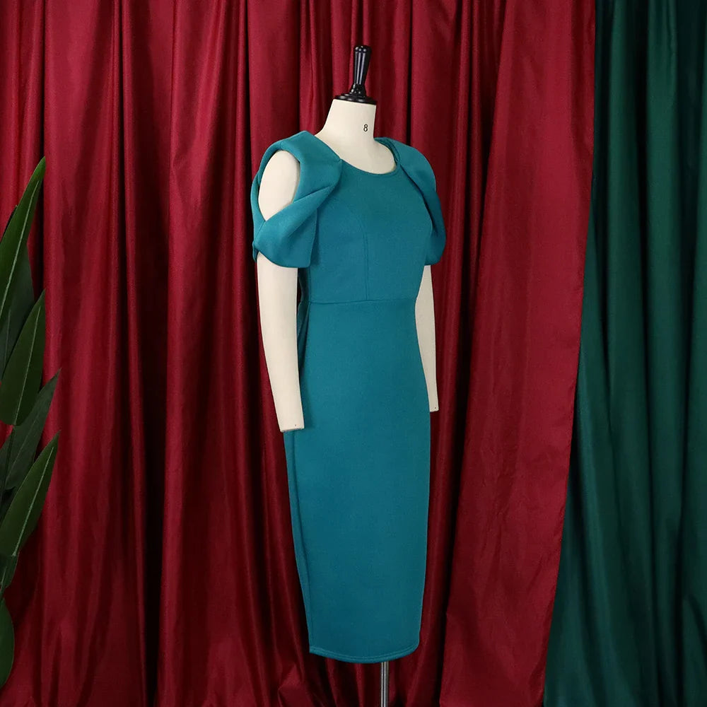 Elegant Cold Shoulder O Neck Dress For Women Mid Calf Party